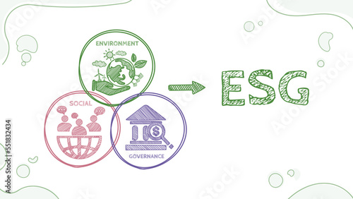 ESG concept icon for business and organization, Environment, Social, Governance and sustainability development concept with venn diagram, vector illustration