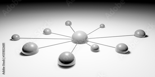 3D illustration of connected dots or spheres, teamwork cooperation or group network concept background