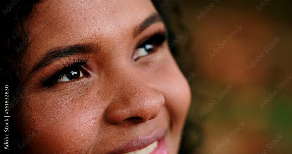 Beautiful Brazilian hispanic black woman closing and opening eyes in contemplation Beautiful Brazilian hispanic black woman closing and opening eyes in contemplation