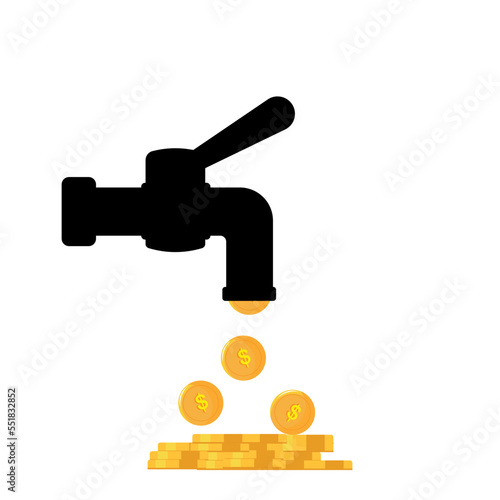 Money flows out of the tap.