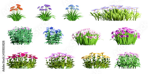 Collection of 3D flowers Trees Isolated on PNGs transparent background , Use for visualization in architectural design 