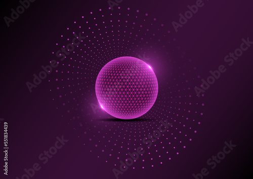 Abstract technology background circle globe purple glowing dots atoms diffuse loop on gradient background