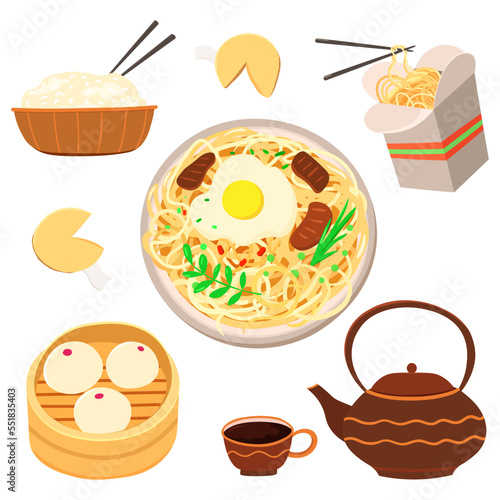 Vector set illustrations of asian chinese food. Chinese delicious cuisine illustration 