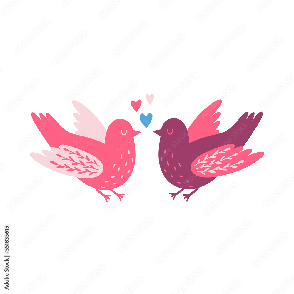 Two cute loving birds. Valentine’s day concept illustration. Vector clipart for greeting cards, wedding invitations, party, birthday cards. Two cute loving birds. Valentine’s day concept illustration. Vector clipart for greeting cards, wedding invitations, party, birthday cards.