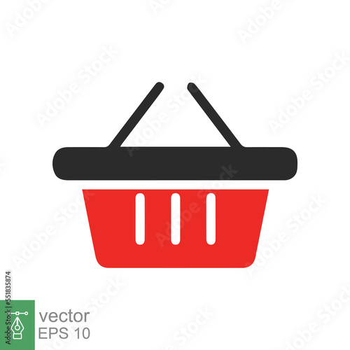 Shopping basket icon. Simple flat style. Red plastic supermarket basket empty. Shop, purchase, grocery, business concept. Vector illustration isolated on white backgroundEPS 10.