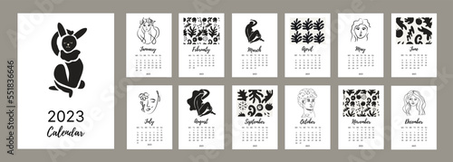Wall calendar 2023 year. Minimal contemporary art calendar planner, abstract organizer. Vector illustration