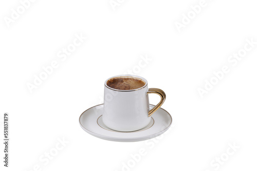 Hot Turkish coffee on black background, steam coming out of freshly cooked.,unground png photo
