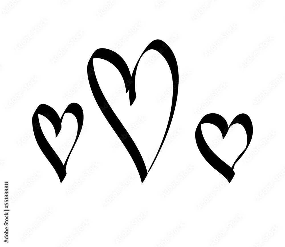 three heart icons - doodle style outline for romantic valentines day greeting card. Vector graphic for web design, beautiful icon for cover. three heart icons - doodle style outline for romantic valentines day greeting card. Vector graphic for web design, beautiful icon for cover.