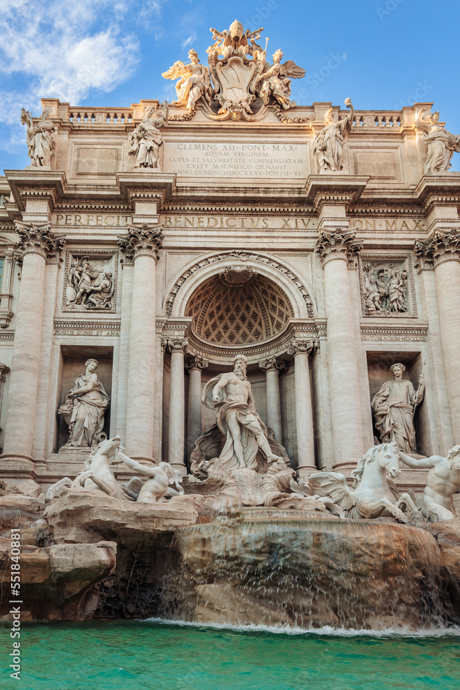 Rome, Italy- November 2022: The beautiful architecture of the famous Trevi fountain