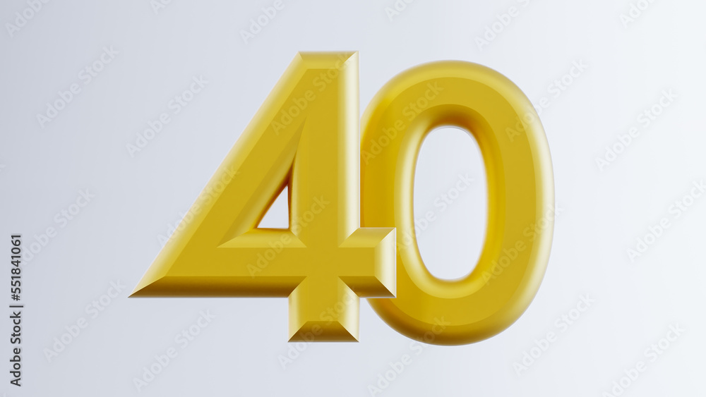 3D render of golden number forty isolated on white background 3D render of golden number forty isolated on white background