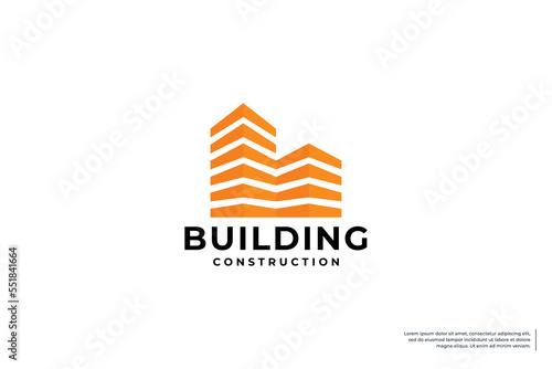 Creative building logo design inspiration with line art style.