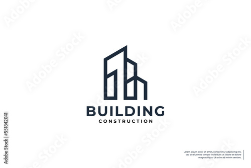 Apartment logo design with line art style.