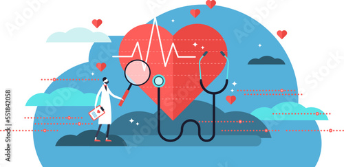 Cardiologist, transparent background illustration. Mini person concept with heart health job. Doctor with stethoscope check patient heartbeat and pulse. Professional medic analyzing cardiovascular mea