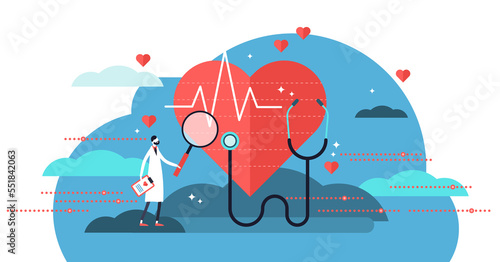 Fototapeta Naklejka Na Ścianę i Meble -  Cardiologist, transparent background illustration. Mini person concept with heart health job. Doctor with stethoscope check patient heartbeat and pulse. Professional medic analyzing cardiovascular mea