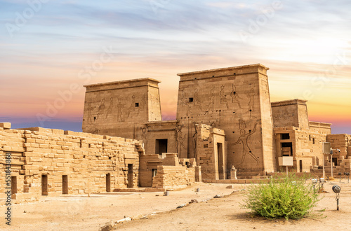 The Temple of Isis from Philae, forecourt view, Agilkia Island, Aswan, Egypt