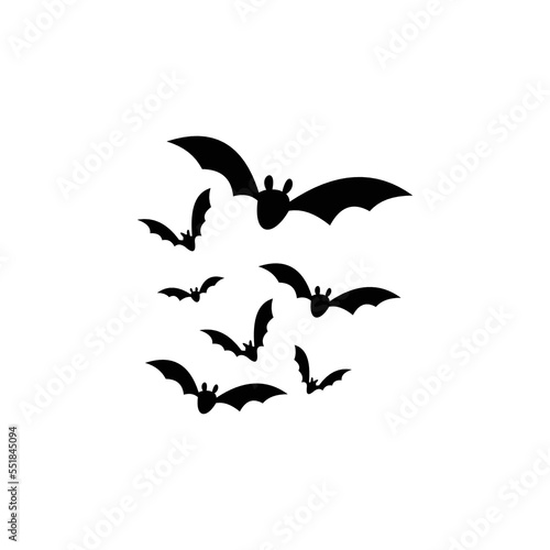 flock of flying bat isolated white background. tattoo illustration