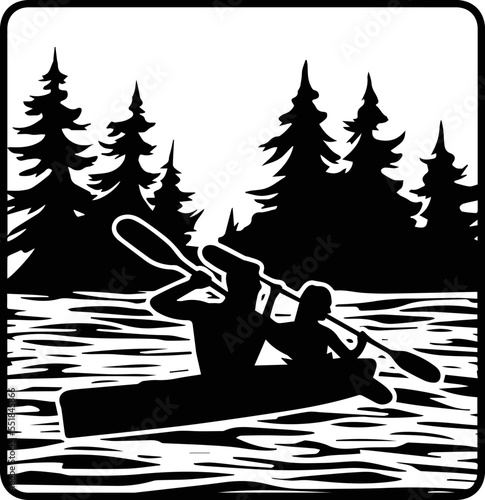 Kayaking on lake Vector