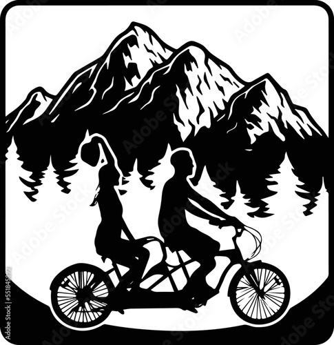 Couple biking on mountain Vector