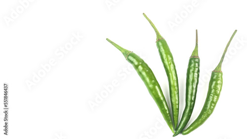 Isolated green unripe chili on white background soft and selective focus