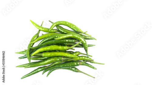 Isolated green unripe chili on white background soft and selective focus