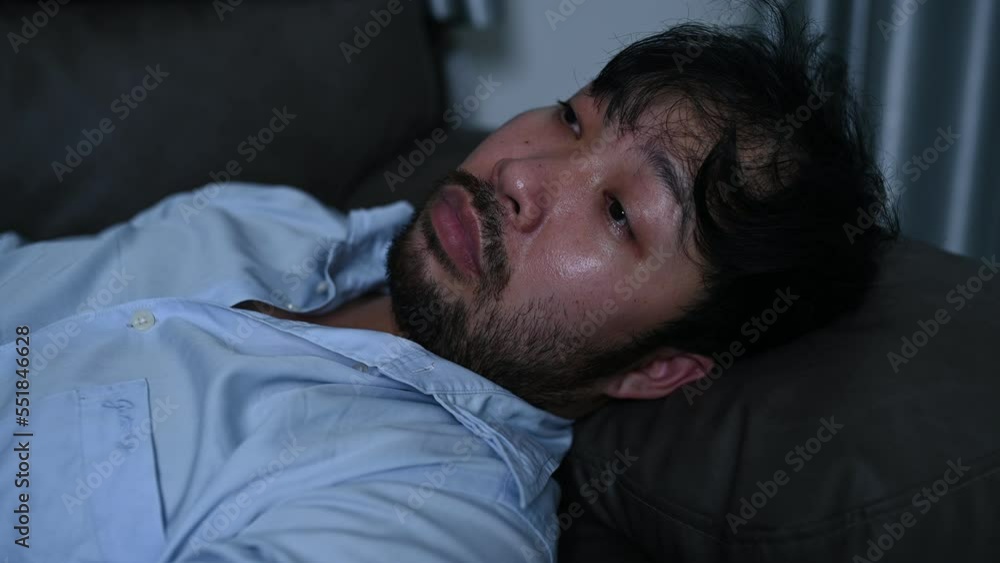 Asian handsome man stress from work overload,Tired male come back home after a lot of work from company,risk of depression