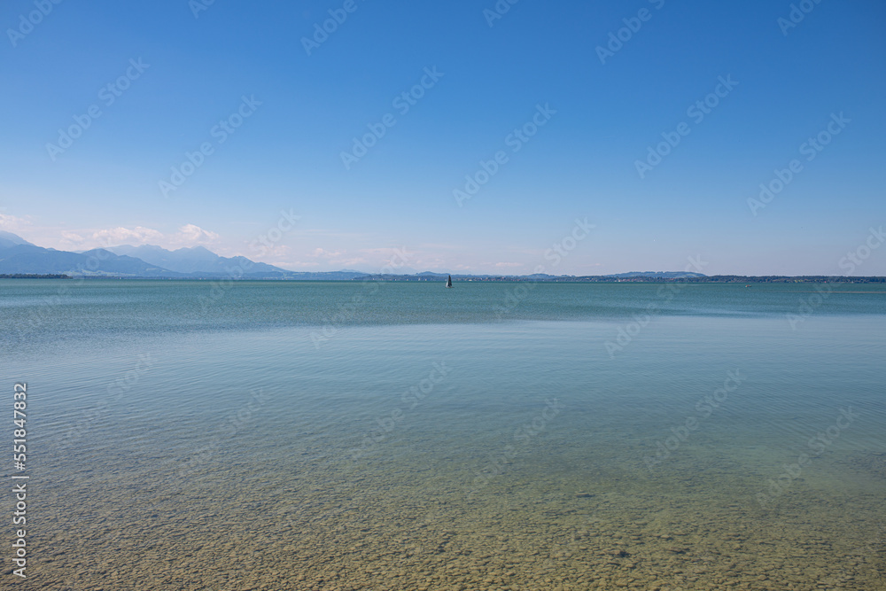 lonely sailboat on lake chiemsee