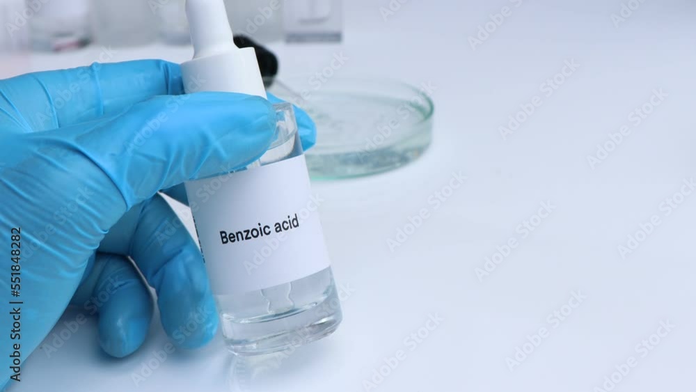 benzoic acid in a bottle, chemical ingredient in beauty product benzoic acid in a bottle, chemical ingredient in beauty product