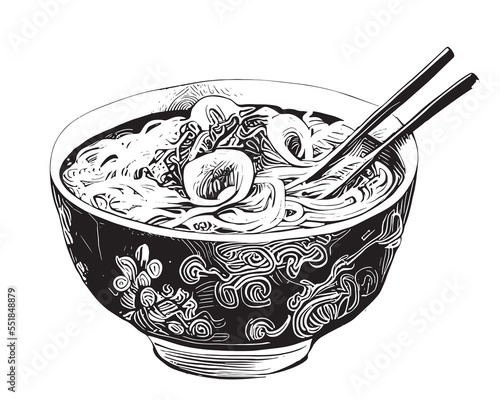 Corn noodles hand drawn sketch Asian food Restaurant business concept.