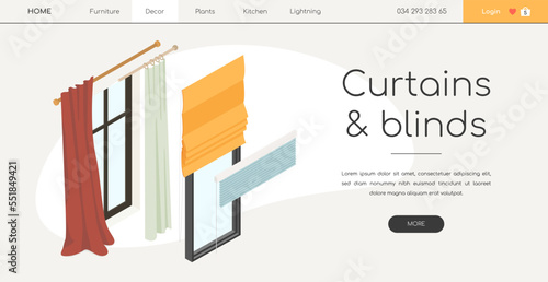 Curtains and blinds - line design style isometric web banner