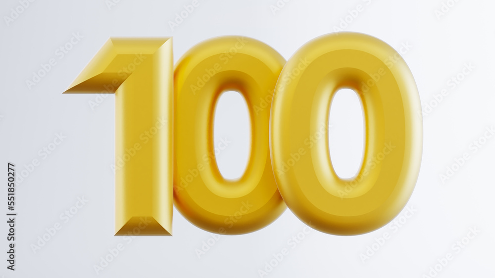 3D render of gold one hundred number isolated on white background 3D render of gold one hundred number isolated on white background