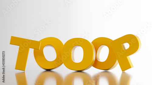 3D render of golden tooop word isolated on white background photo