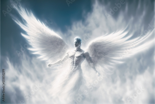 angel emerging from clouds in the sky