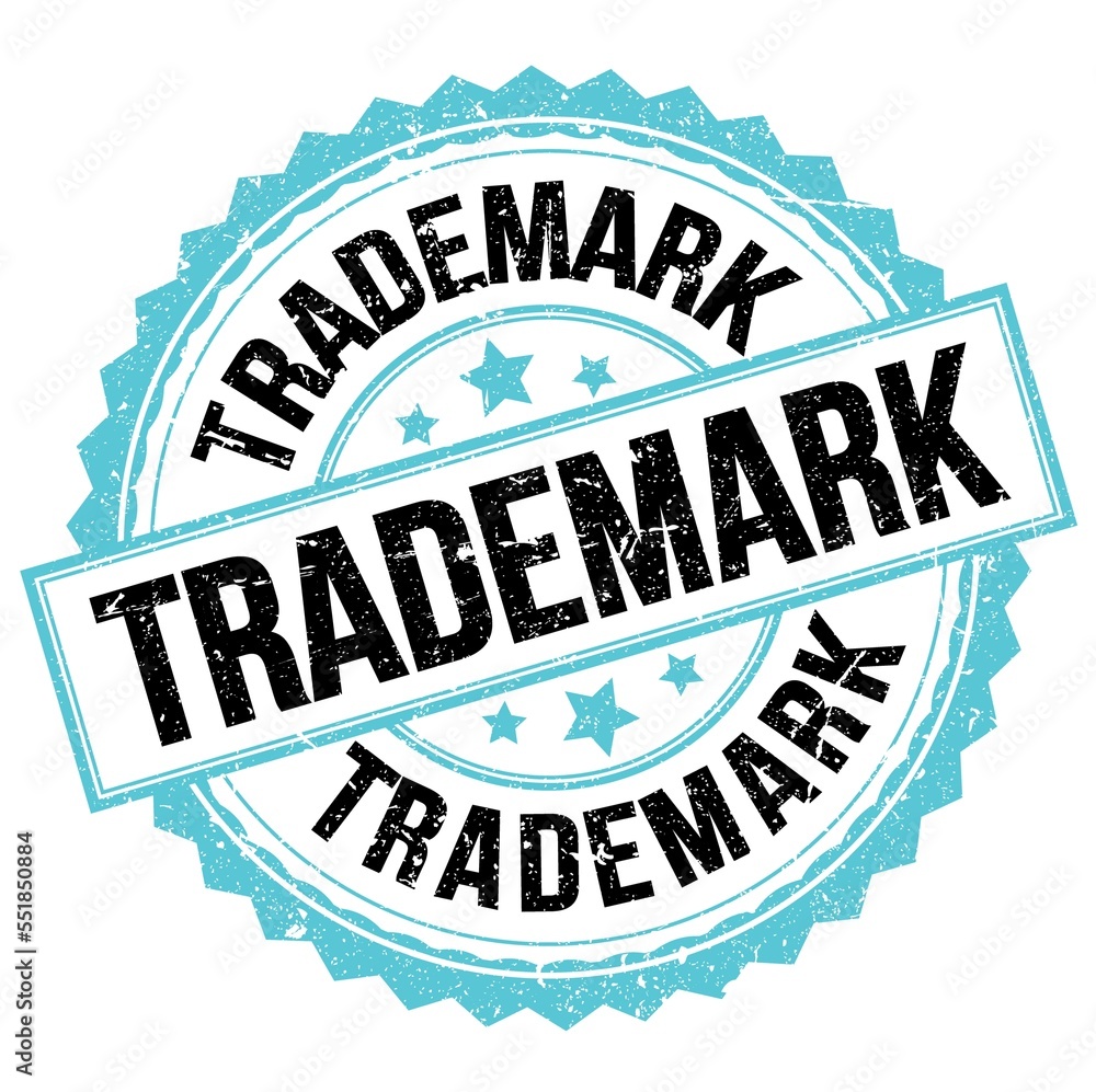 TRADEMARK text on blue-black round stamp sign TRADEMARK text on blue-black round stamp sign