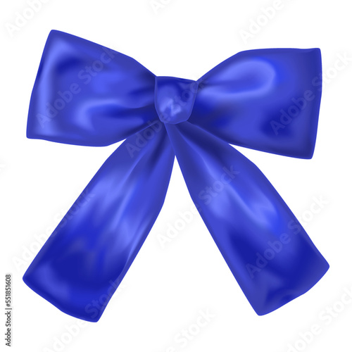 Blue silk bow. Realistic  illustration on a white background. Vector 10eps