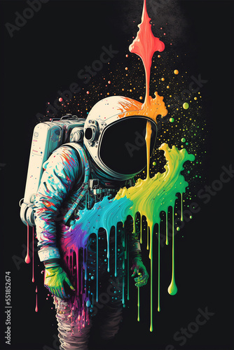 Cosmonaut dripping colors. Generative Ai