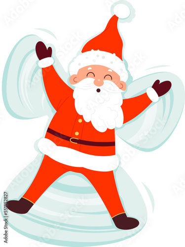 Funny Santa Claus doing snow angel flat icon Outdoor activity. Vector illustration
