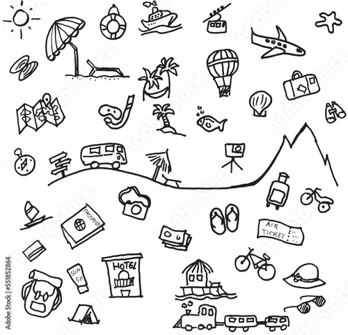 Travel hand drawn icons set