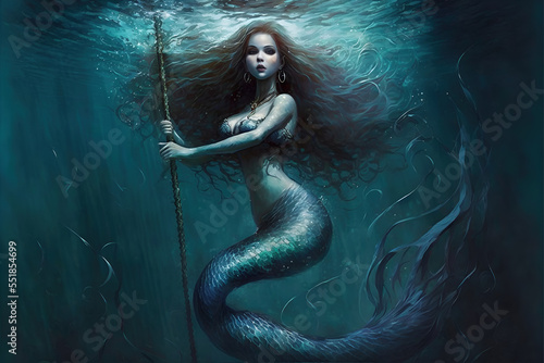 beautiful mermaid pole dancing under water