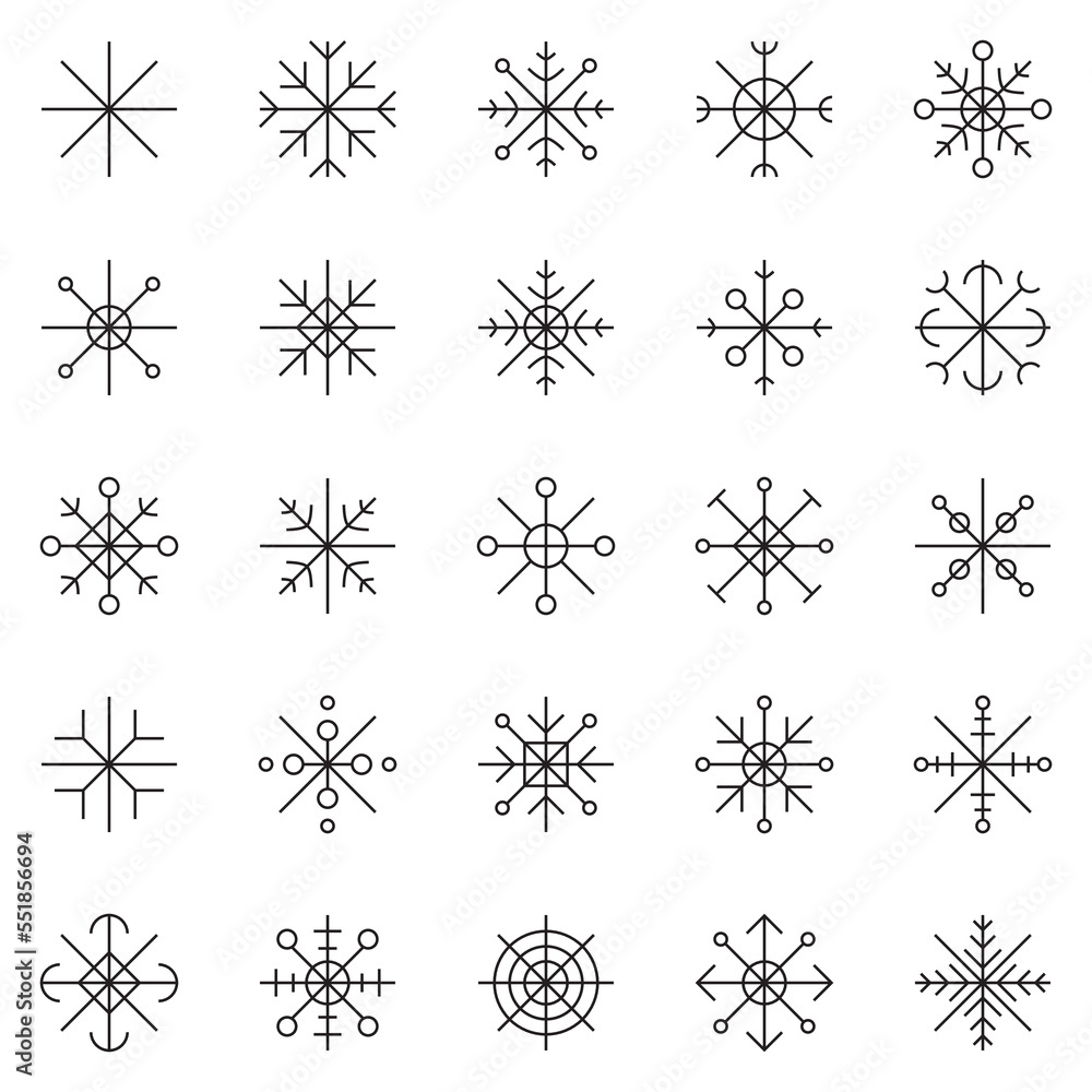 Snowflakes set. Doodle symbols. Simple drawing.
Twenty-five snowflakes set. Primitive geometric shapes. Black and white drawing. Snowflakes set. Doodle symbols. Simple drawing.
Twenty-five snowflakes set. Primitive geometric shapes. Black and white drawing.