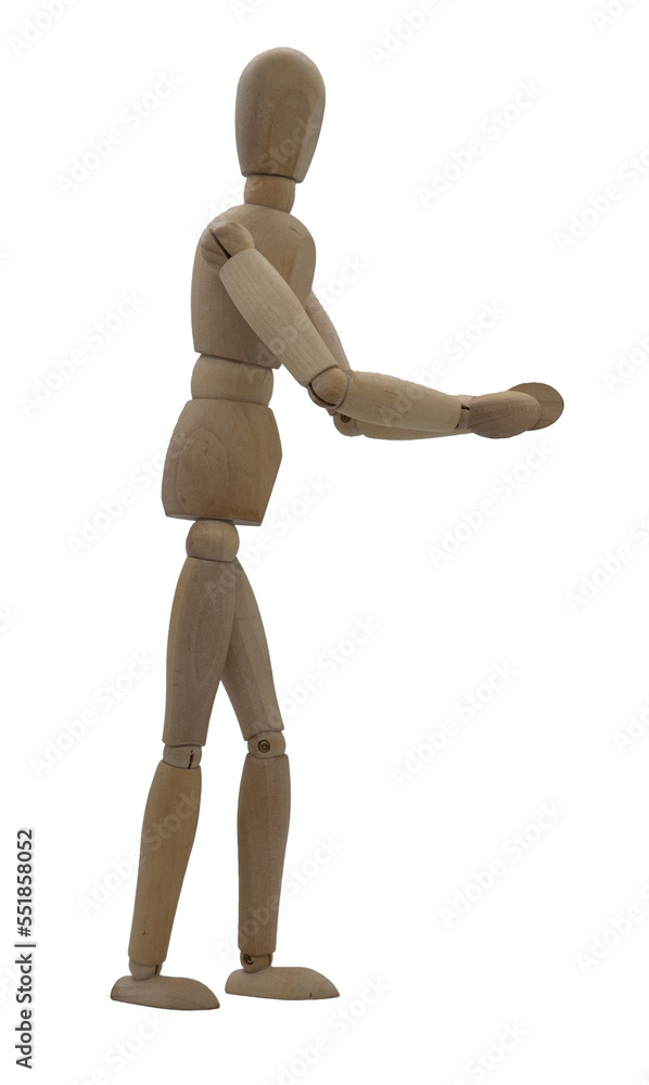 Wooden jointed figure posed as if standing and applauding, clapping Wooden jointed figure posed as if standing and applauding, clapping