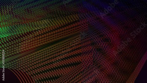 Dark fluorescent moire mesh animation, motion graphics dynamic background.