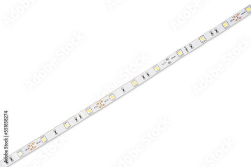 Unwinding Roll of LED Lights Cut Out. Diode strip. Led lights tape close-up