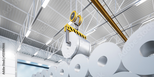 Quadro su tela 3d rendering of roll steel, stainless or galvanized steel coil inside factory or warehouse