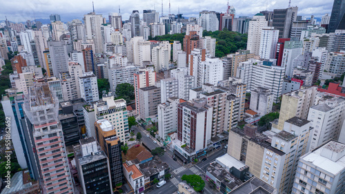 Many buildings in the Jardins neighborhood in Sao Paulo, Brazil. Residential and commercial buildings. Aerial view photo