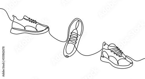 Sneakers continuous line drawing. Sport shoes. Vector line illustration