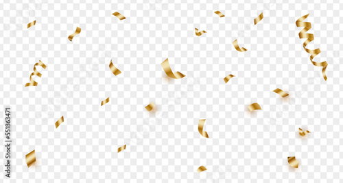 Shiny golden confetti isolated on transparent background. Bright festive tinsel of gold color.luxury background	