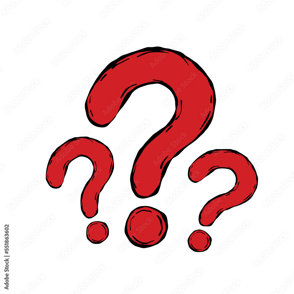 Question mark. Red hand drawn Doodle FAQ symbol. Question mark. Red hand drawn Doodle FAQ symbol.