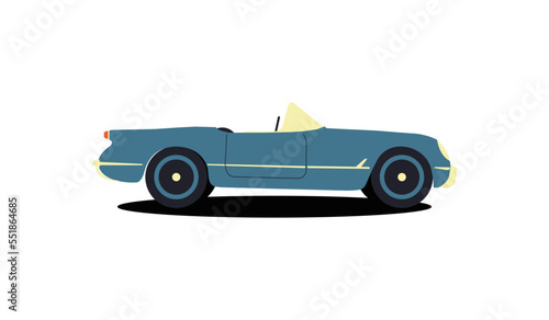 Blue chevrolet car in retro style on white background. Vintage retro. Vintage vector illustration.