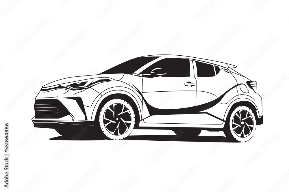 Car silhouette outline illustration black and white style