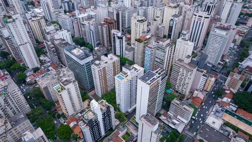 Many buildings in the Jardins neighborhood in Sao Paulo, Brazil. Residential and commercial buildings. Aerial view photo